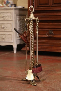 19th Century French Louis XV Bronze Fireplace Tool Set on Stand