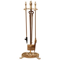 19th Century French Louis XV Bronze Fireplace Tool Set on Stand