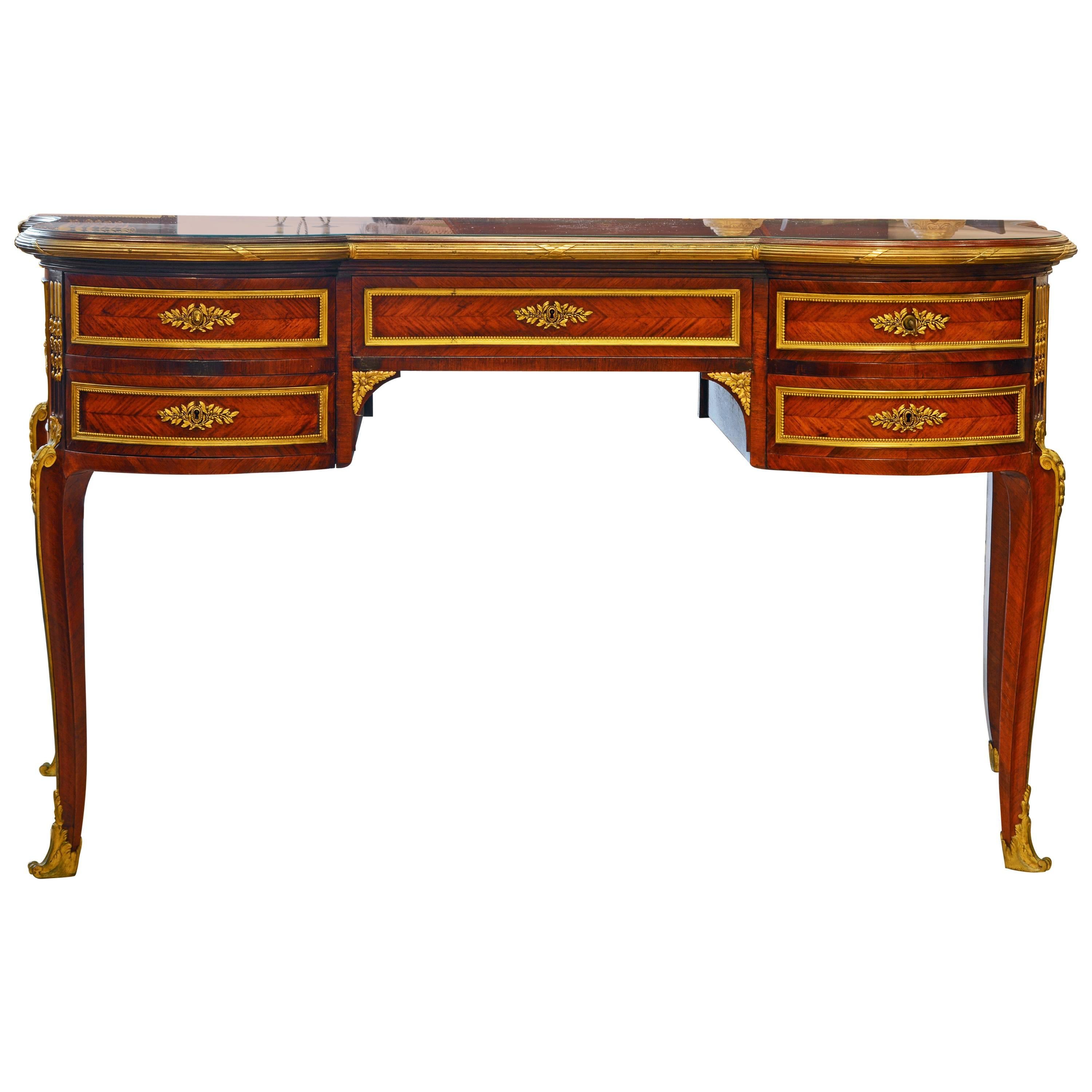 19th Century French Louis XV Bronze-Mounted Kingwood Parquetry Writing Desk