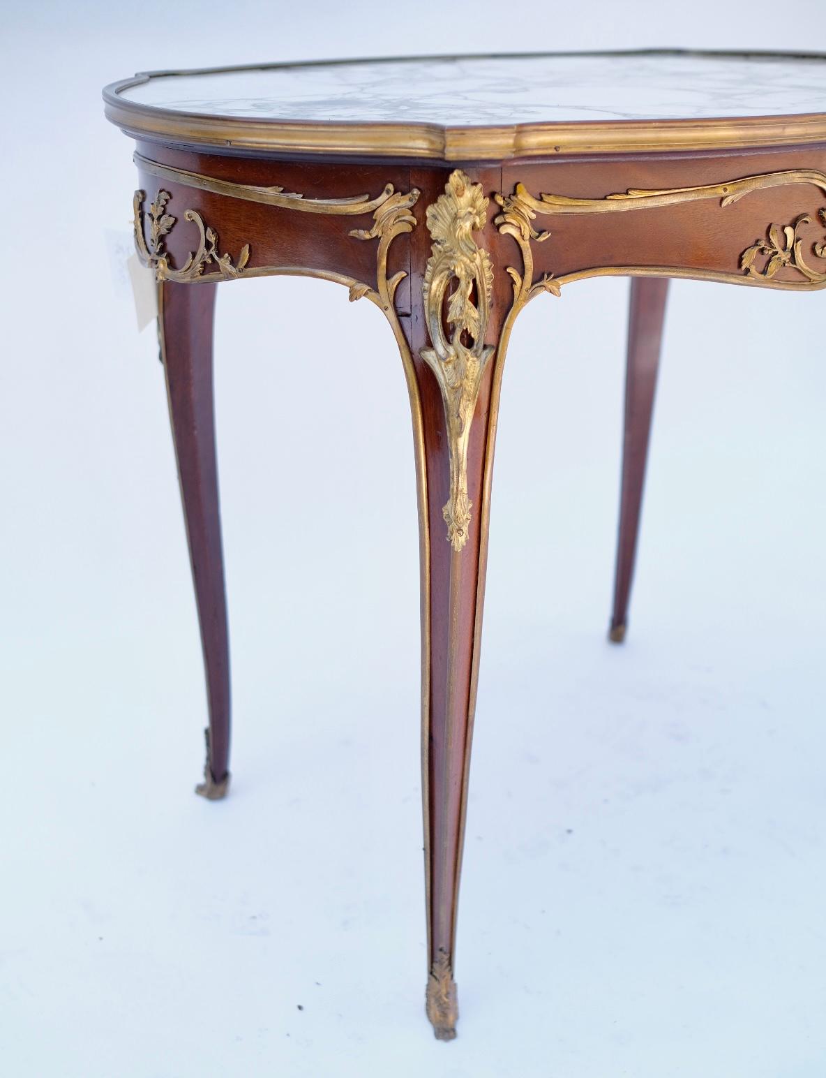 Cast 19th Century French Louis XV Bronze-Mounted Linke Table For Sale