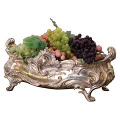 Pièce centrale de jardinière ovale Louis XV du 19ème siècle en bronze argenté