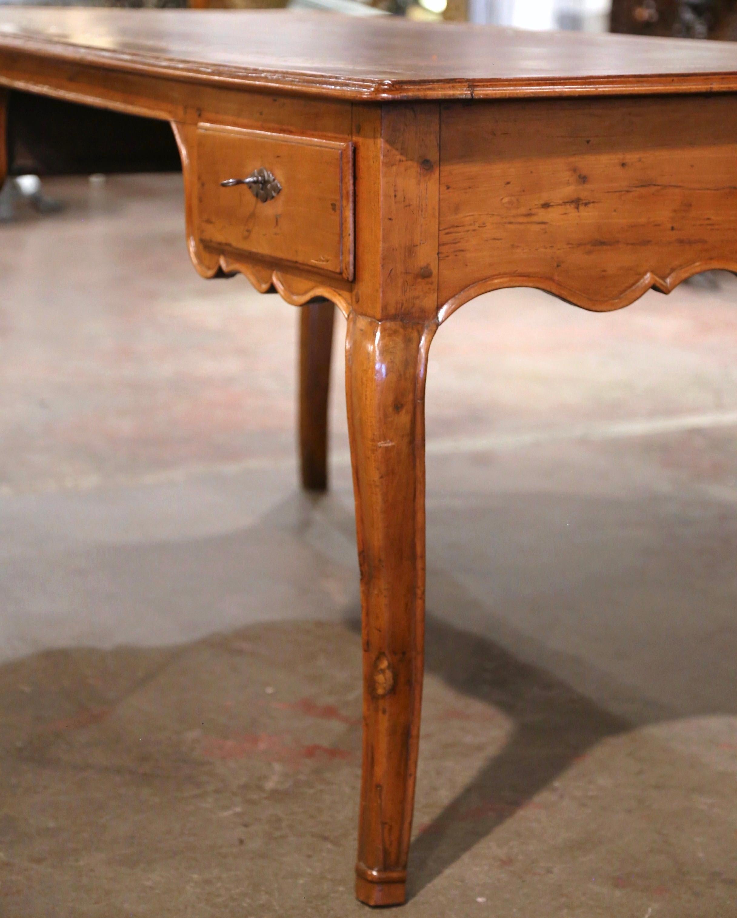 19th Century French Louis XV Brown Leather Carved Cherry Writing Table Desk For Sale 9