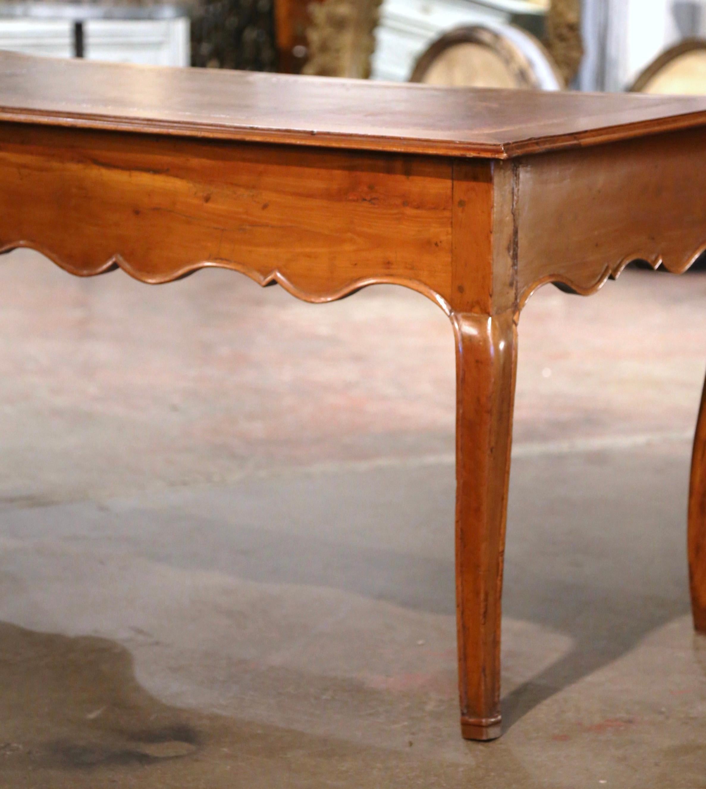 19th Century French Louis XV Brown Leather Carved Cherry Writing Table Desk For Sale 11