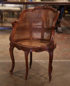 19th Century French Louis XV Cane Five-Leg Desk Armchair