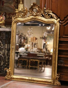 19th Century French Louis XV Carved and Arched Giltwood Rocaille Mirror