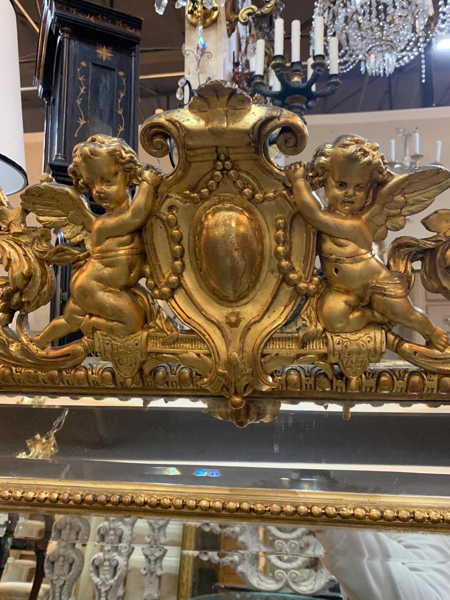 19th Century French Louis XV Carved and Giltwood Cushion Mirror In Good Condition In Dallas, TX
