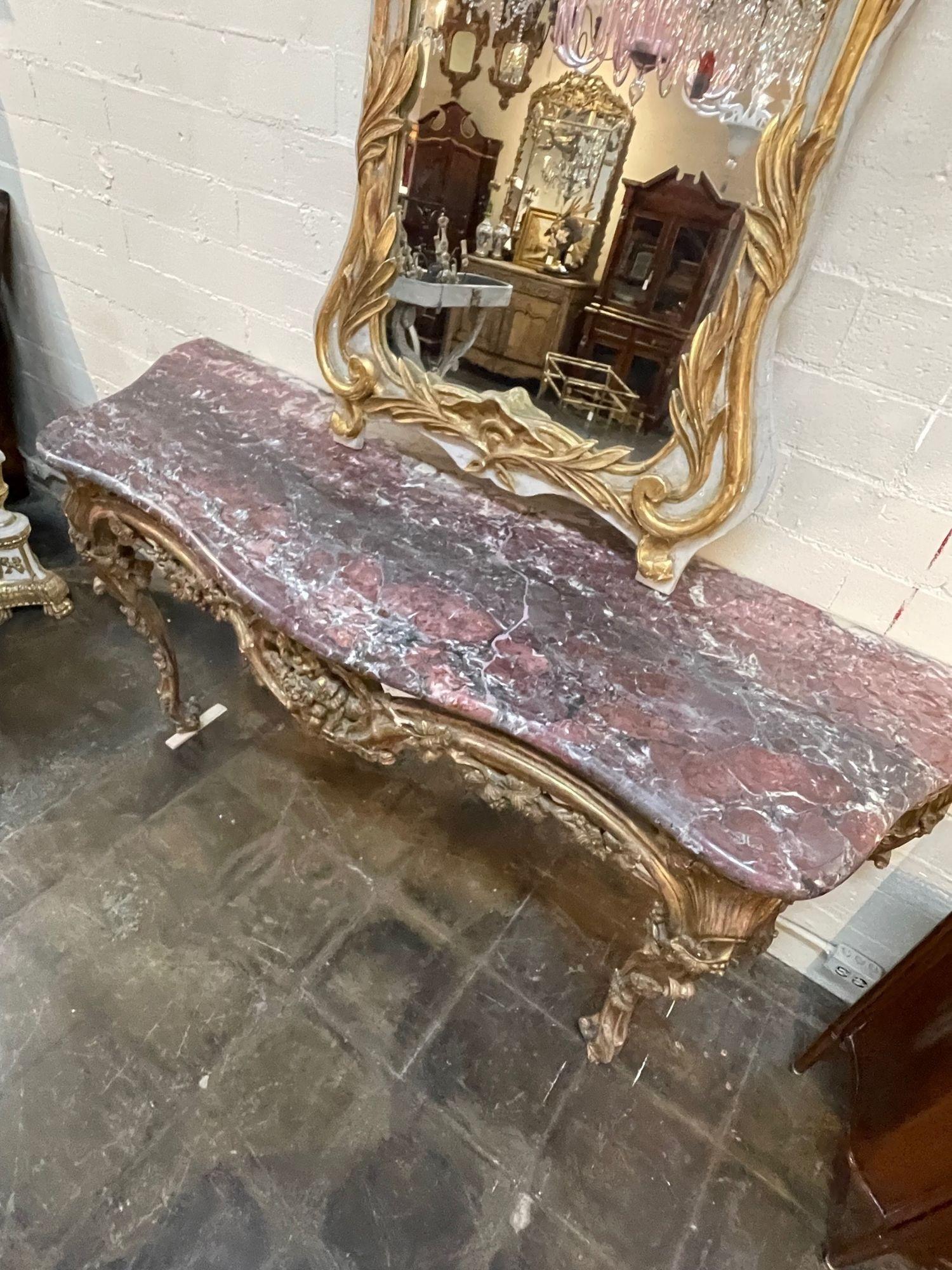 19th Century, French Louis XV Carved and Gilted Console In Good Condition For Sale In Dallas, TX