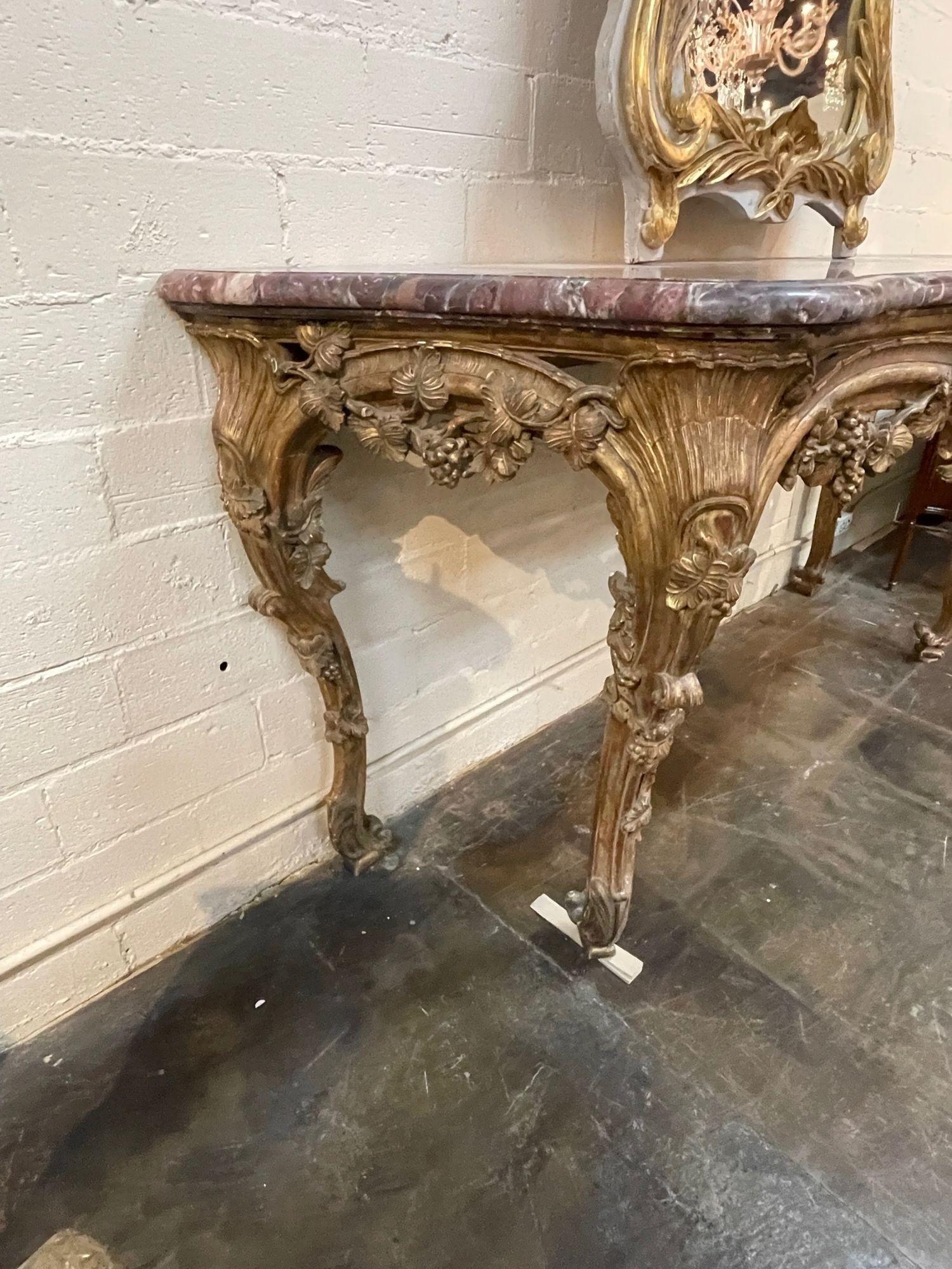 19th Century, French Louis XV Carved and Gilted Console 1