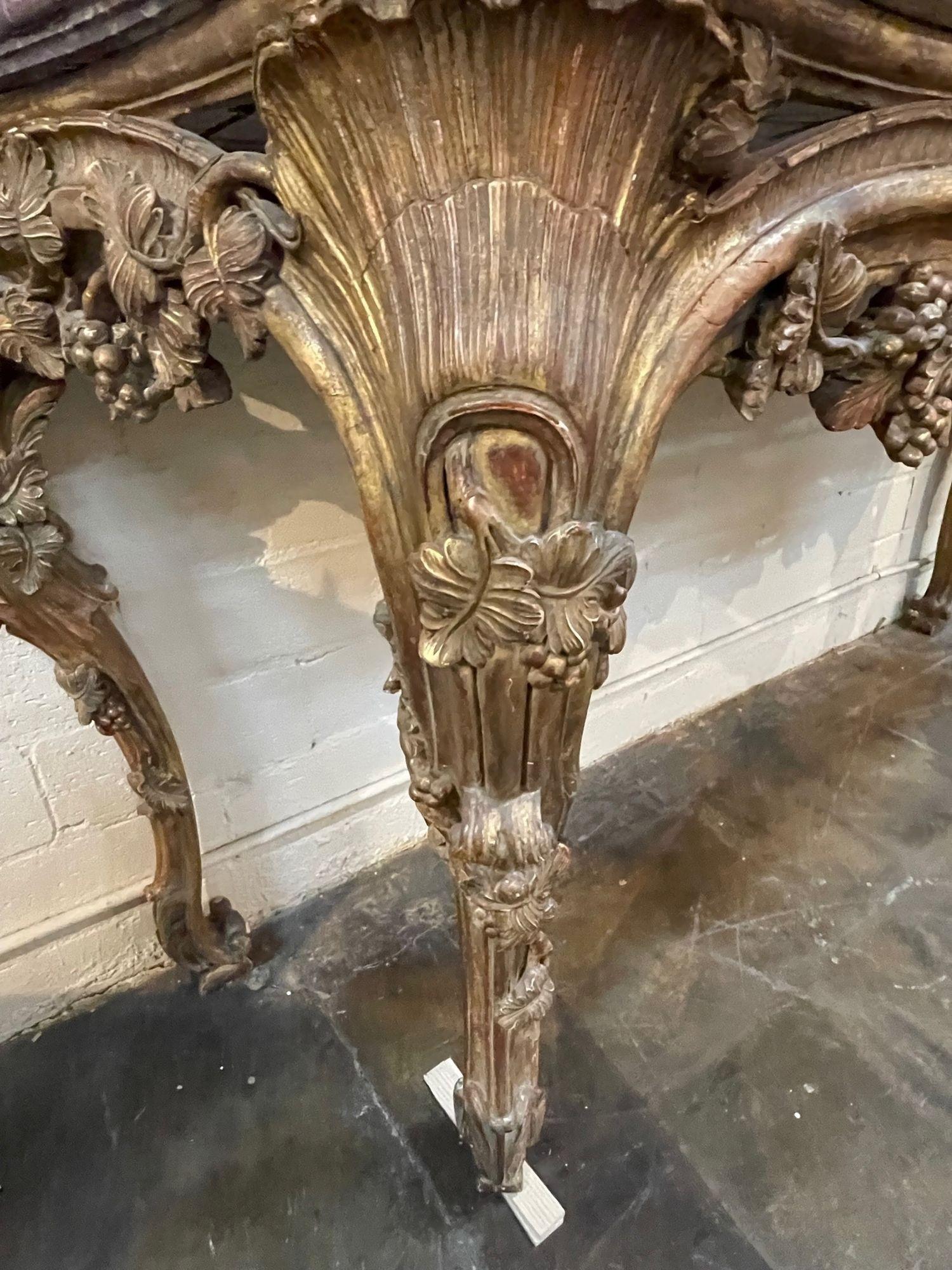 19th Century, French Louis XV Carved and Gilted Console 2