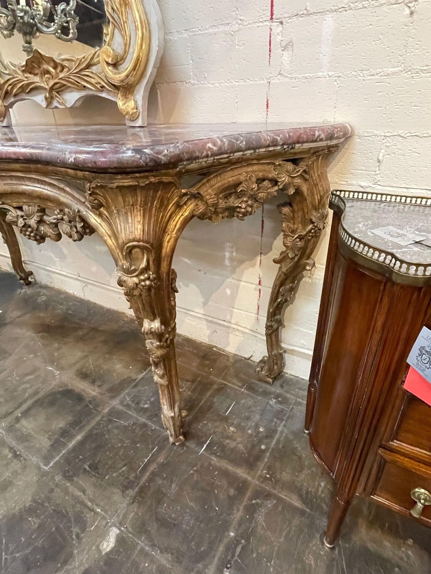 19th Century, French Louis XV Carved and Gilted Console For Sale 3