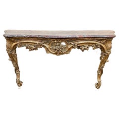19th Century, French Louis XV Carved and Gilted Console