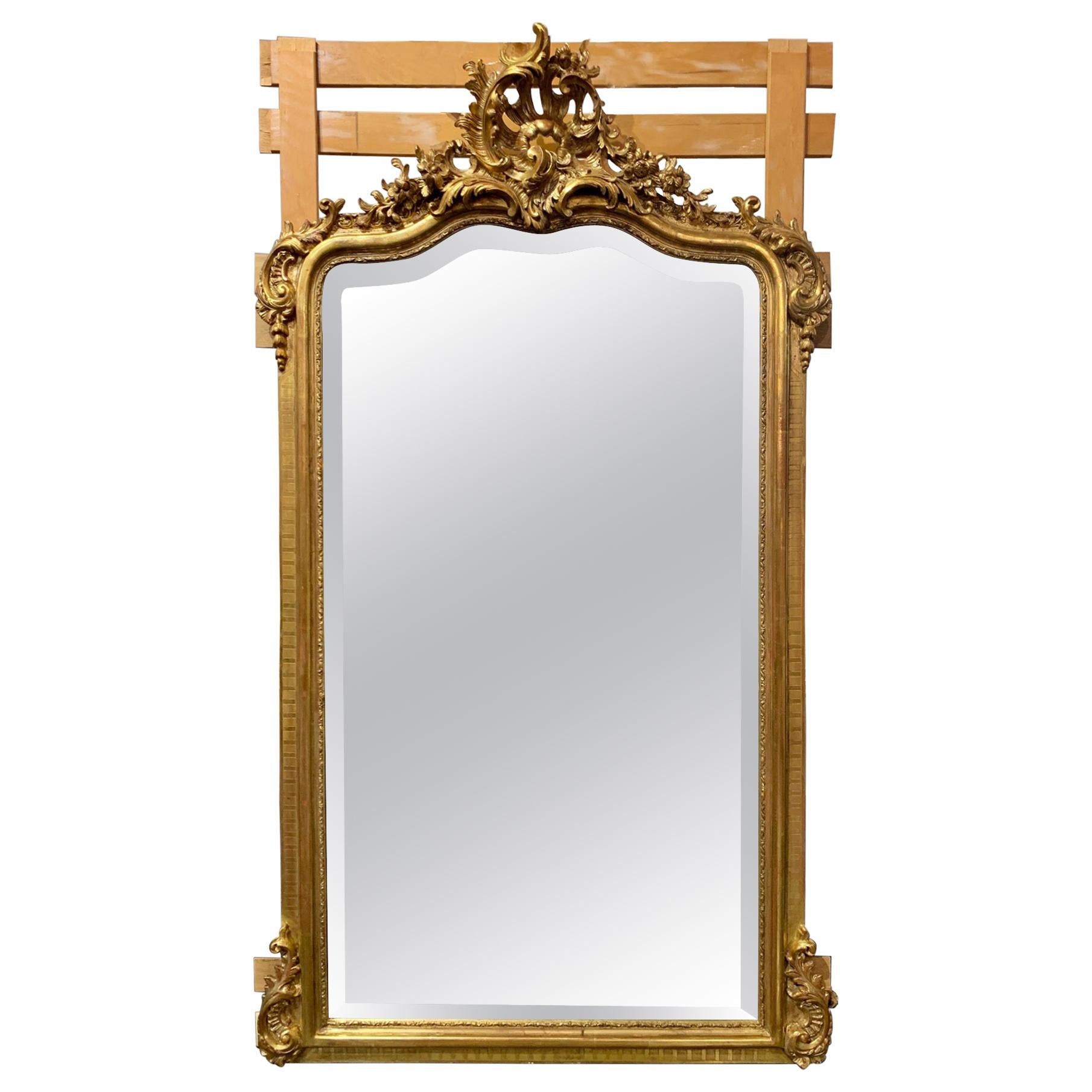 19th Century French Louis XV Carved and Giltwood Mirror