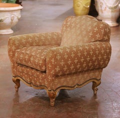 19th Century French Louis XV Carved and Painted Club Armchair with Gilt Accents