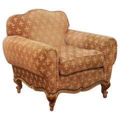 19th Century French Louis XV Carved and Painted Club Armchair with Gilt Accents