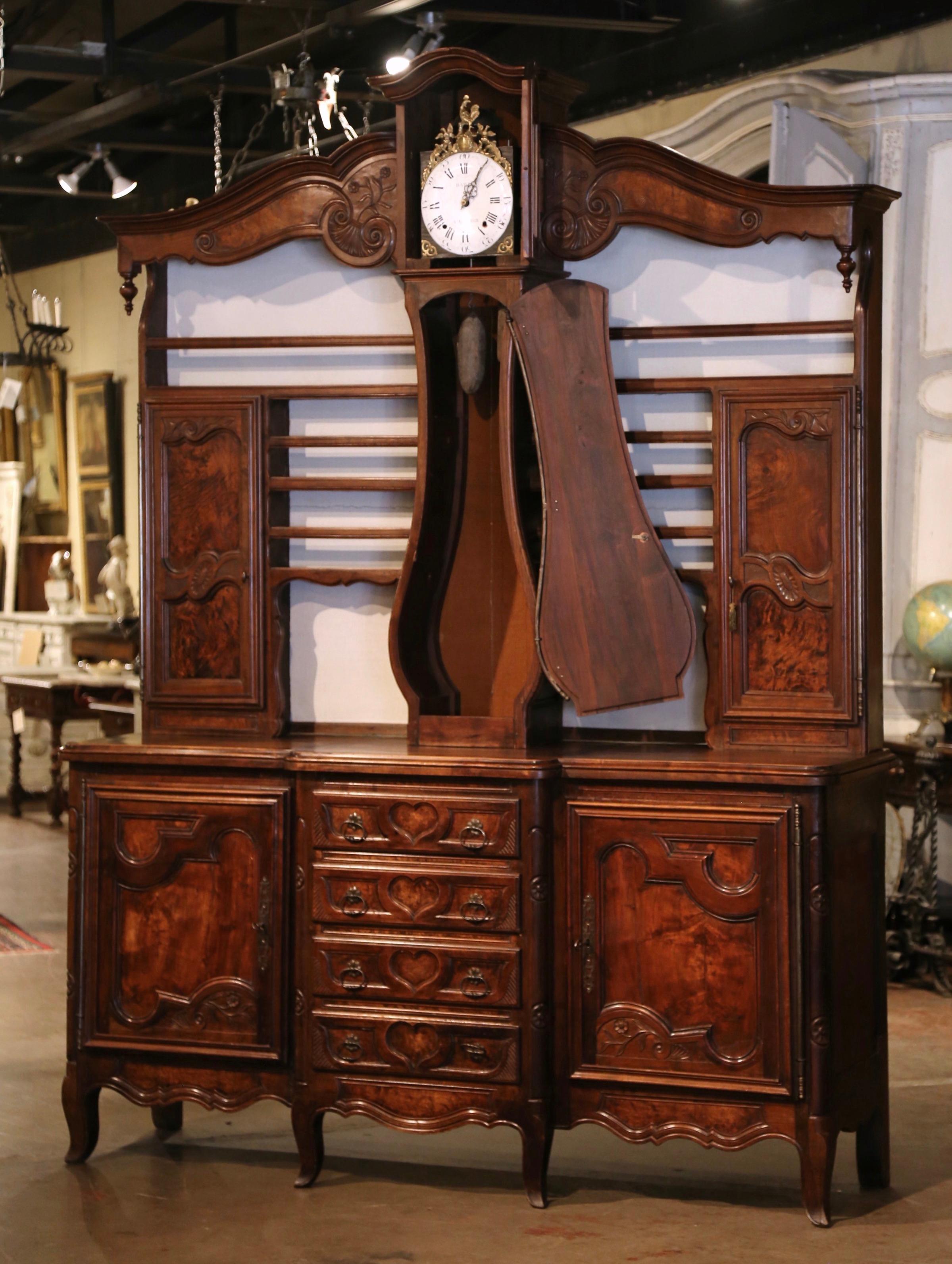 19th Century French Louis XV Carved Burl, Ash & Walnut Bressan Clock Vaisselier  For Sale 12