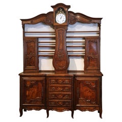 Buffet-vaisselier à horloge du XIXe siècle, de style bressan, en loupe de noyer