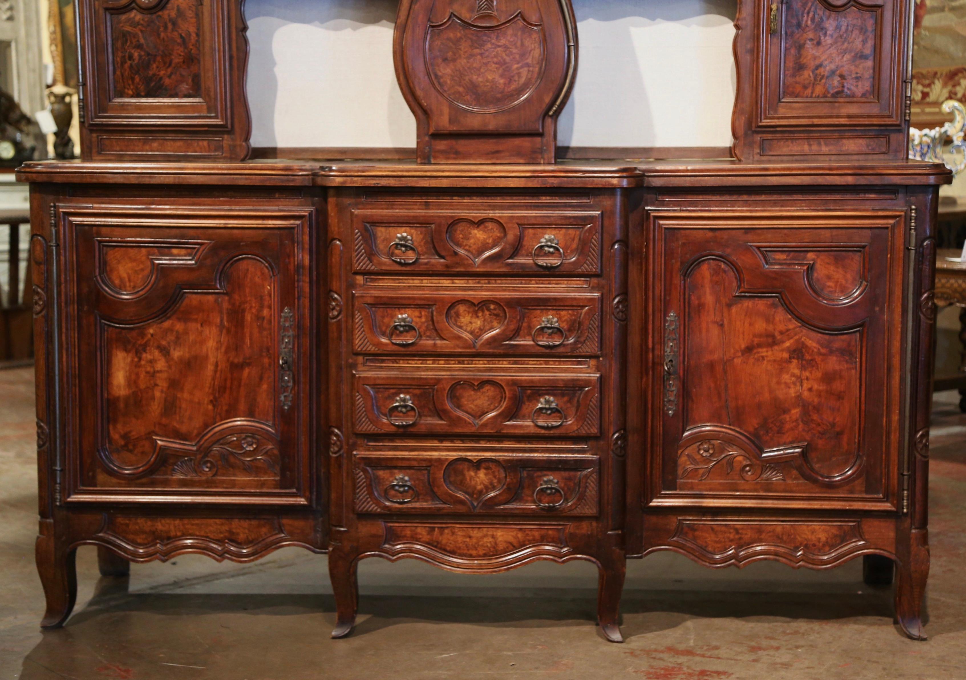 19th Century French Louis XV Carved Burl, Ash & Walnut Bressan Clock Vaisselier  For Sale 4