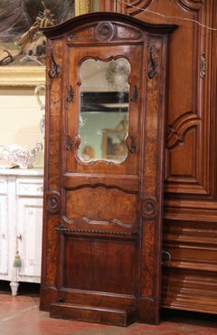 19th Century French Louis XV Carved Burl Walnut Hall Tree with Mirror and Hooks