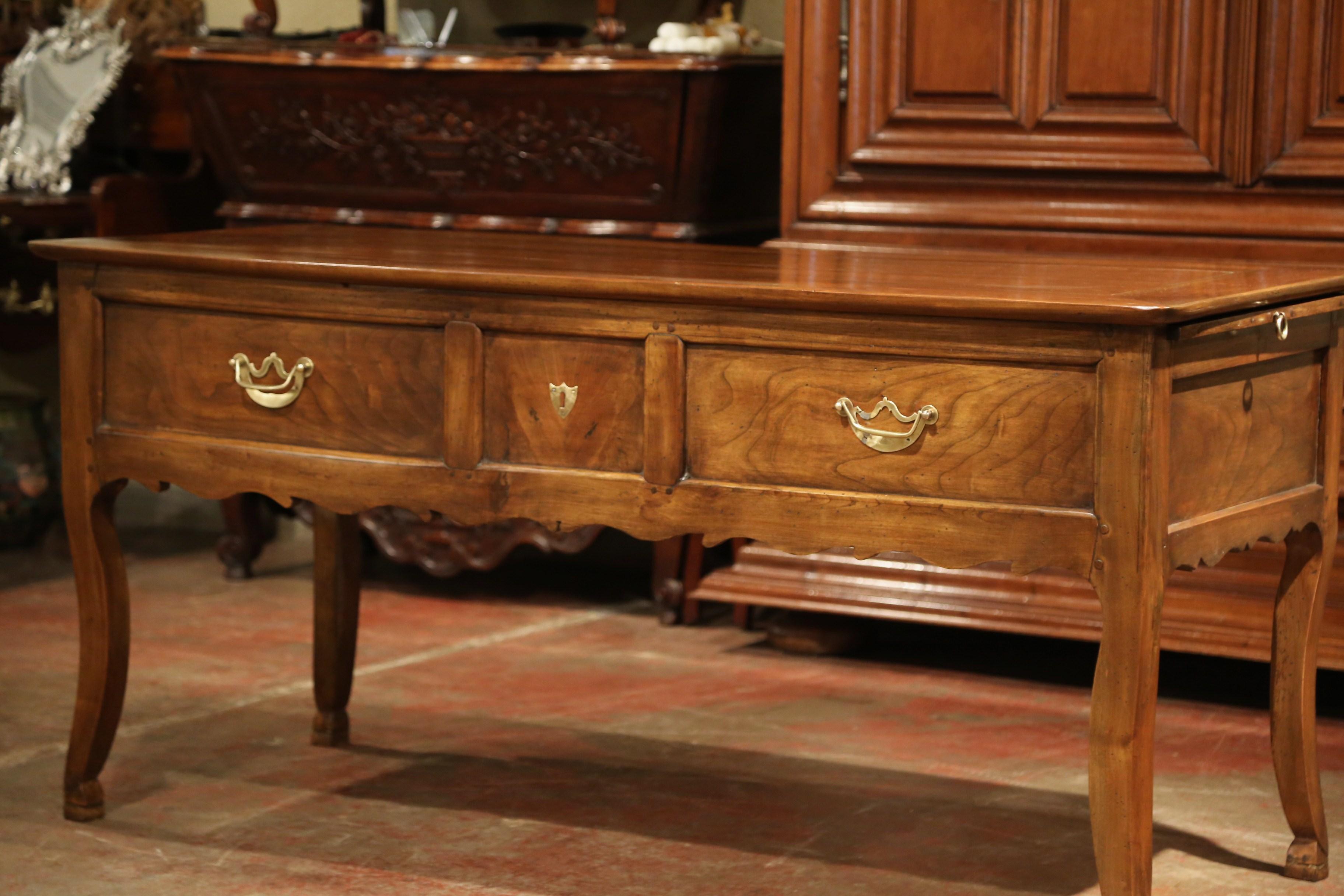 19th Century French Louis XV Carved Cherry Desk with Drawers and Pull Out Trays 6