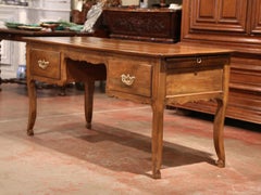 19th Century French Louis XV Carved Cherry Desk with Drawers and Pull Out Trays