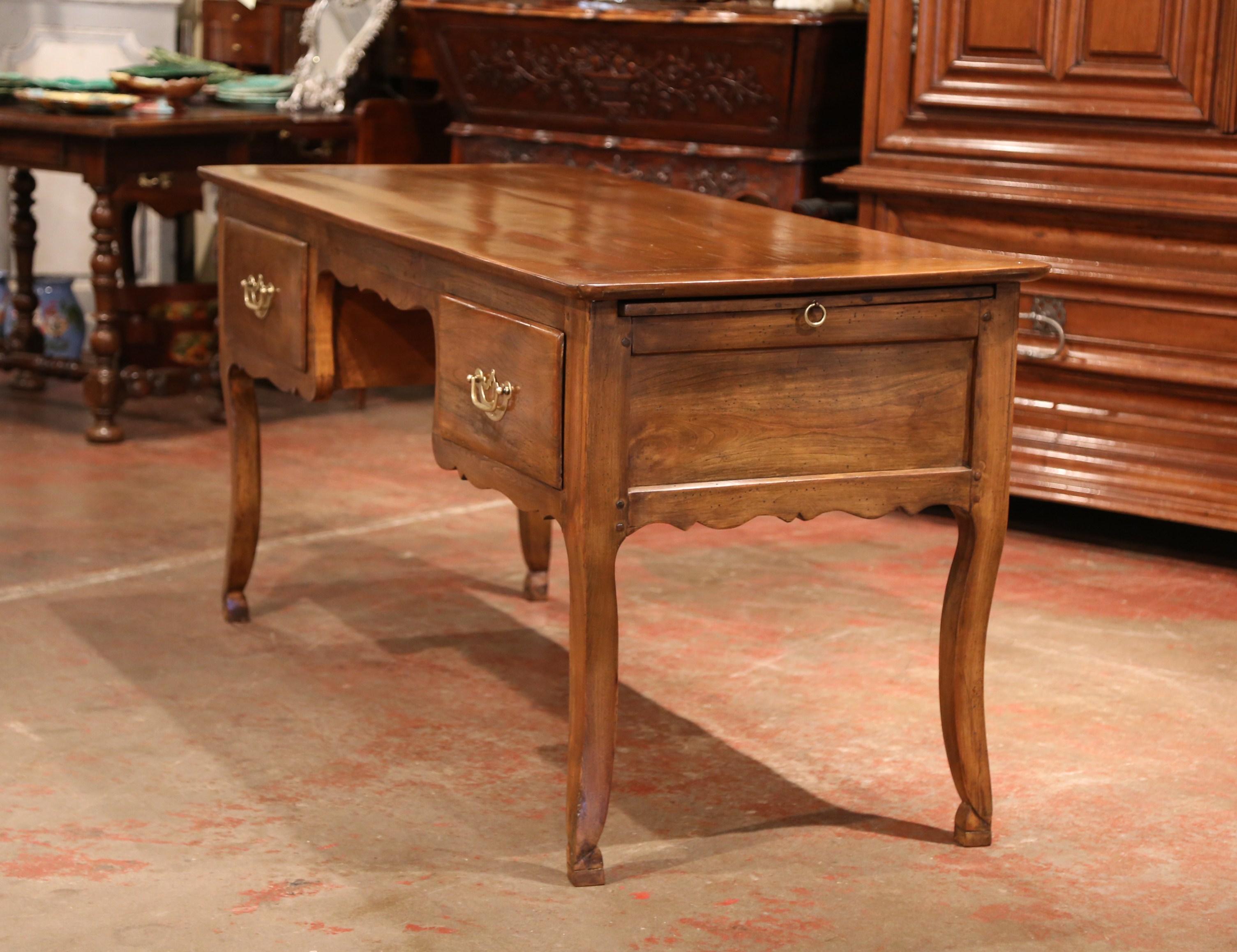 19th Century French Louis XV Carved Cherry Desk with Drawers and Pull Out Trays 2