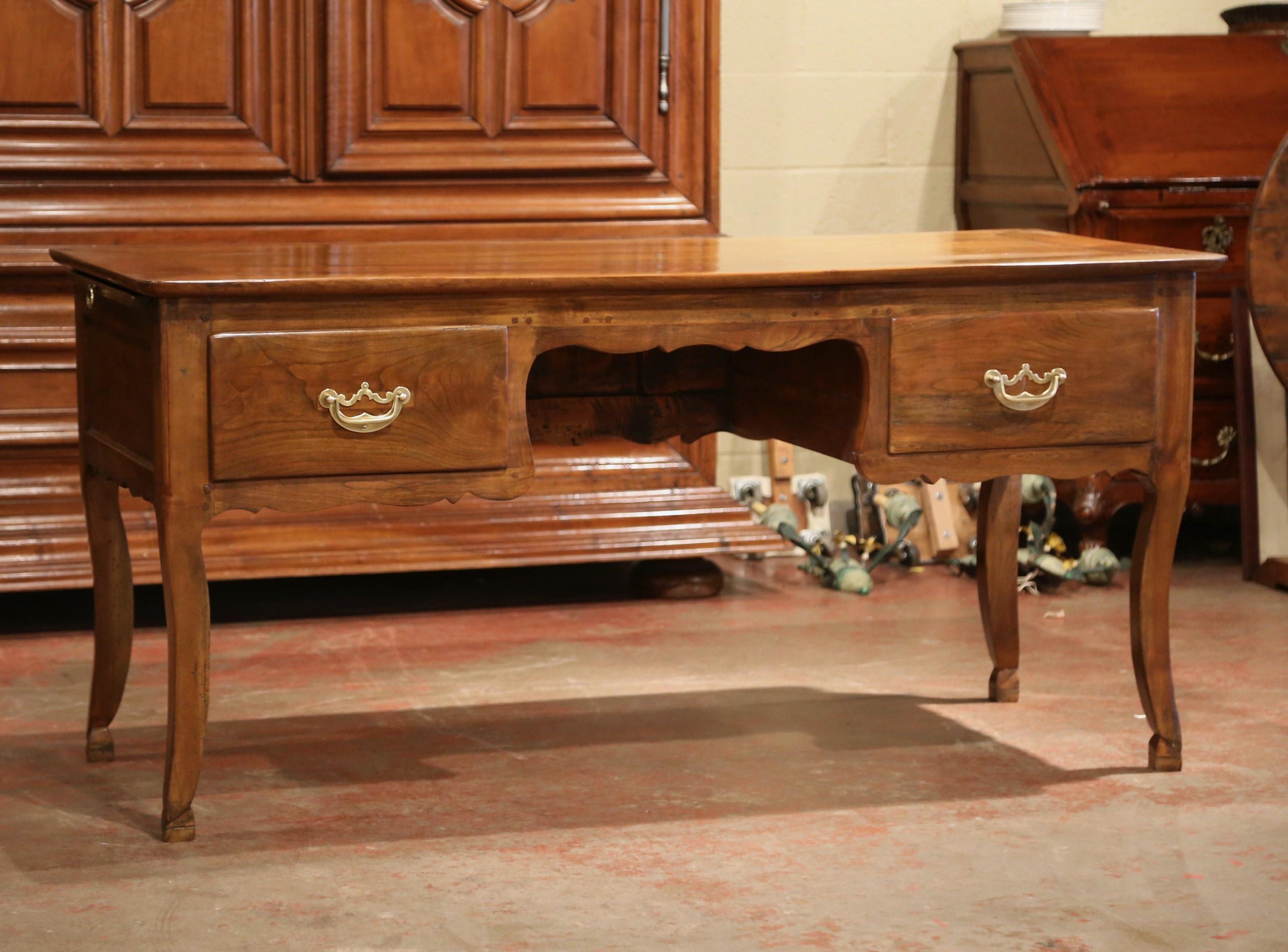 19th Century French Louis XV Carved Cherry Desk with Drawers and Pull Out Trays 4