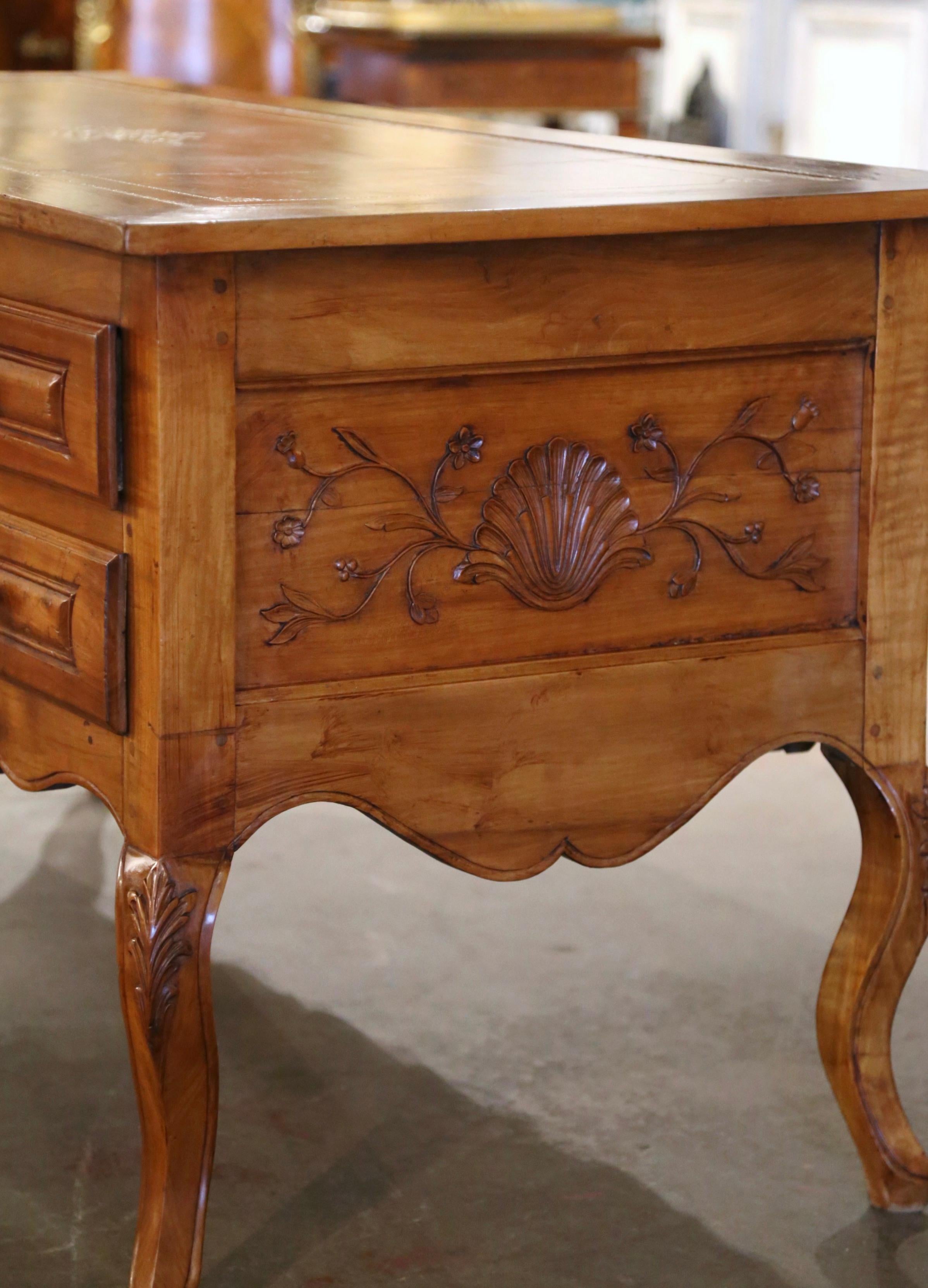 19th Century French Louis XV Carved Cherry Desk with Tan Leather Top For Sale 7