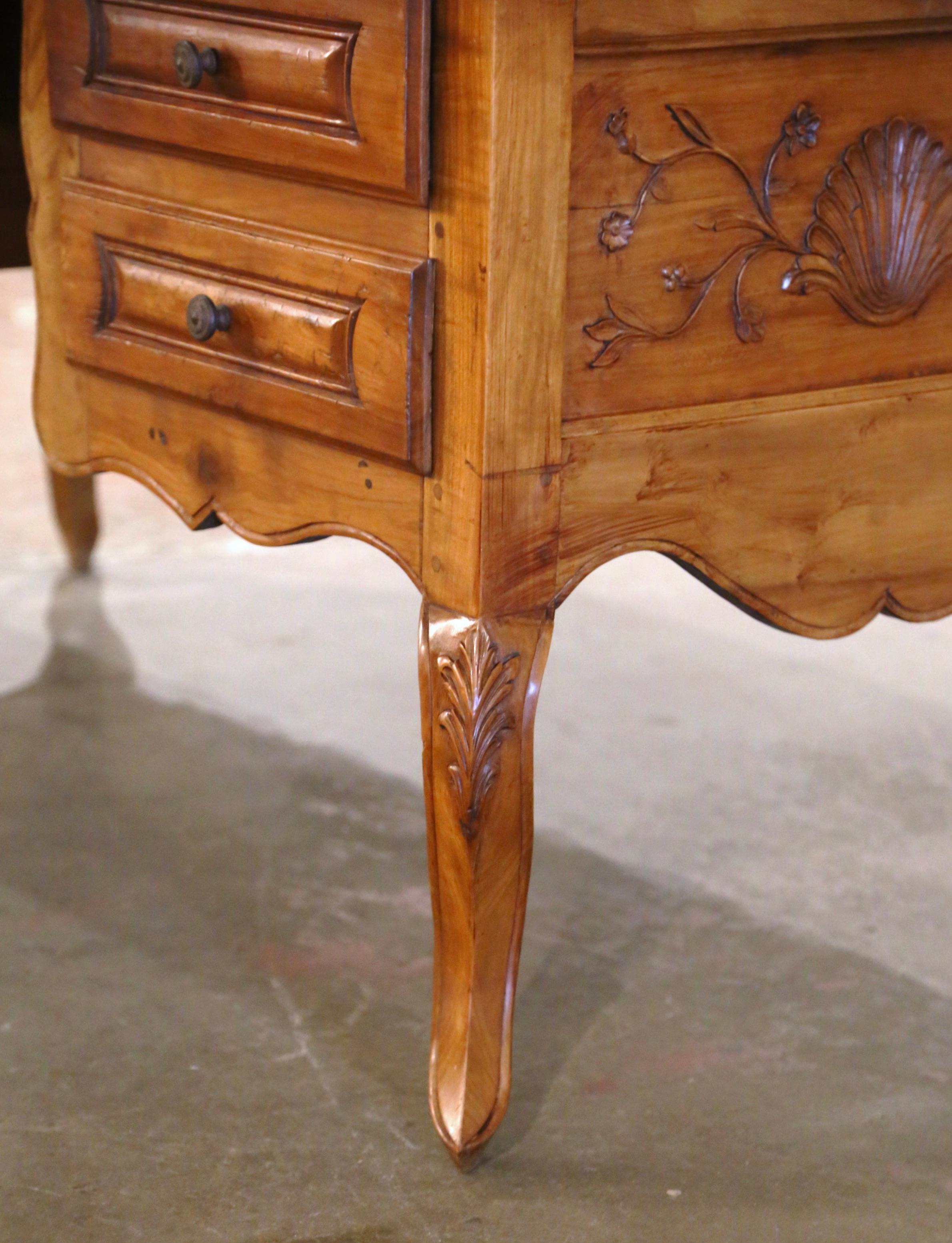 19th Century French Louis XV Carved Cherry Desk with Tan Leather Top For Sale 8