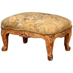 19th Century French Louis XV Carved Gilt Walnut Footstool with Aubusson Tapestry
