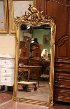 19th Century French Louis XV Carved Giltwood Beveled Glass Wall Mirror