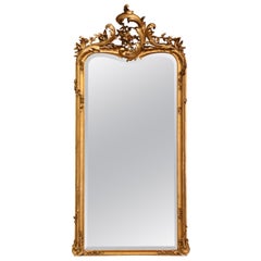 19th Century French Louis XV Carved Giltwood Beveled Glass Wall Mirror