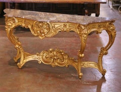 19th Century French Louis XV Carved Giltwood Console Table with Marble Top