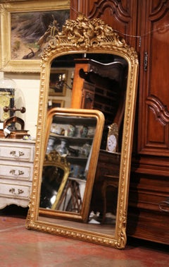 19th Century French Louis XV Carved Giltwood Mirror with Bird Decor