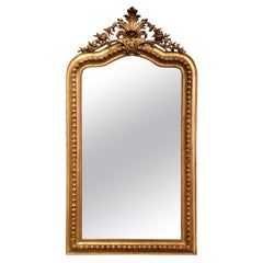 19th Century French Louis XV Carved Giltwood Mirror with Floral & Shell Motif