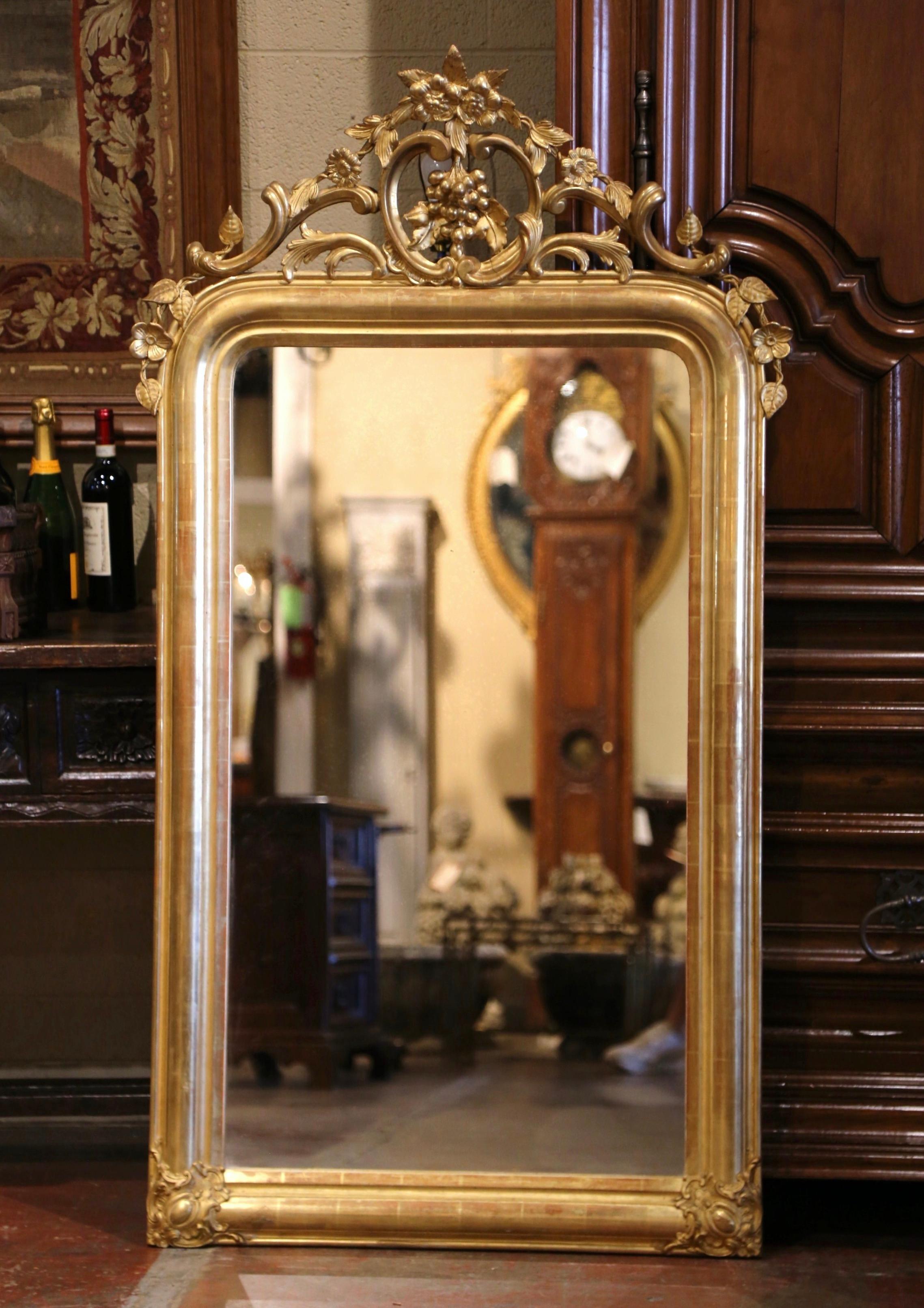 Mercury Glass 19th Century French Louis XV Carved Giltwood Mirror with Grape and Vine Motif