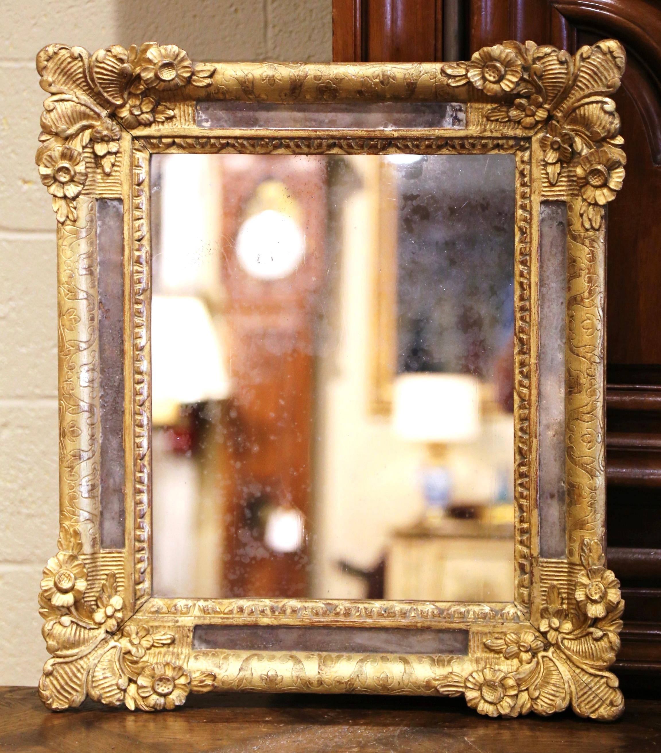 Mercury Glass 19th Century French Louis XV Carved Giltwood Overlay Cushion Wall Mirror For Sale