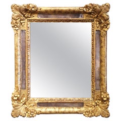 19th Century French Louis XV Carved Giltwood Overlay Cushion Wall Mirror
