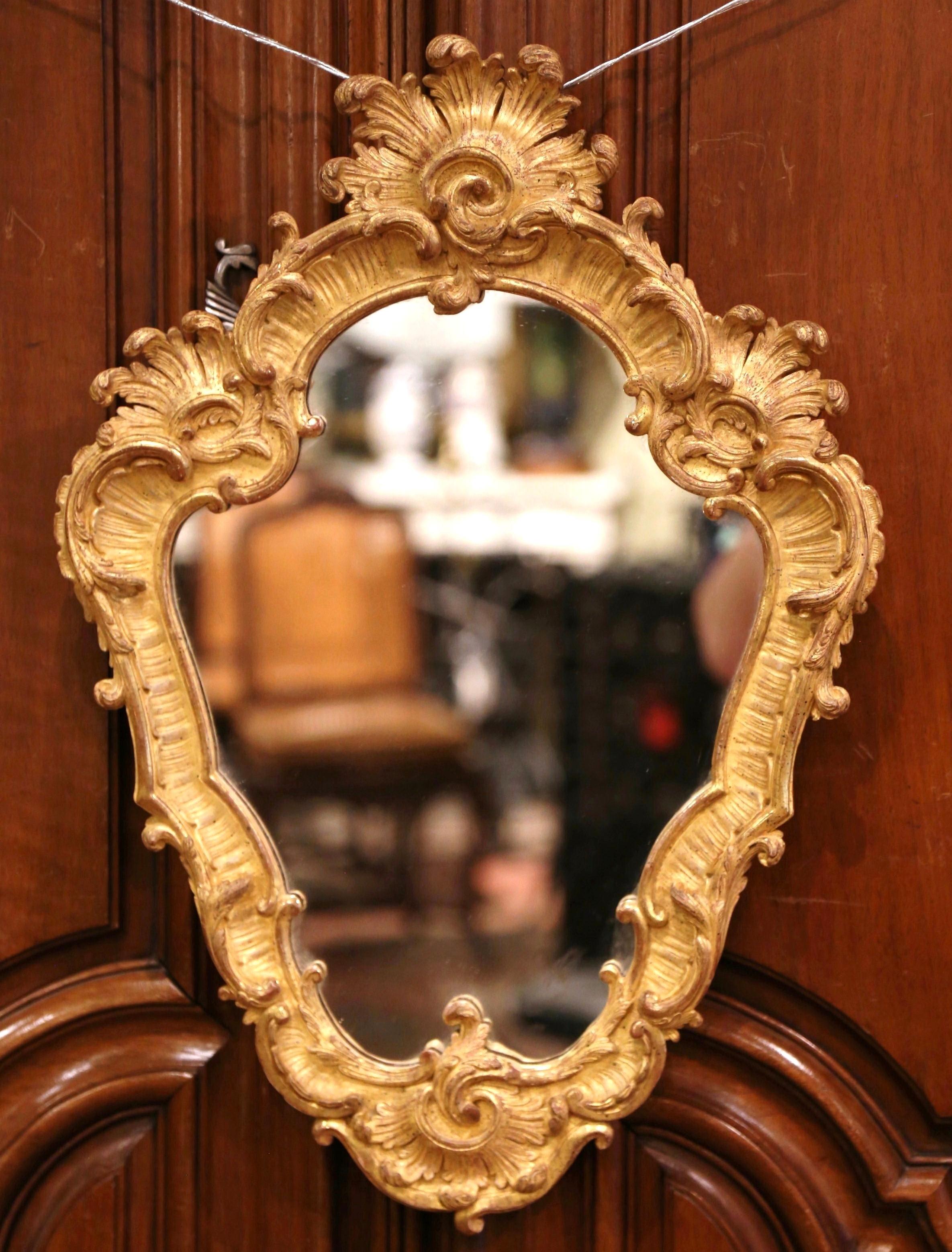 Hand-Carved 19th Century French Louis XV Carved Giltwood Wall Mirror