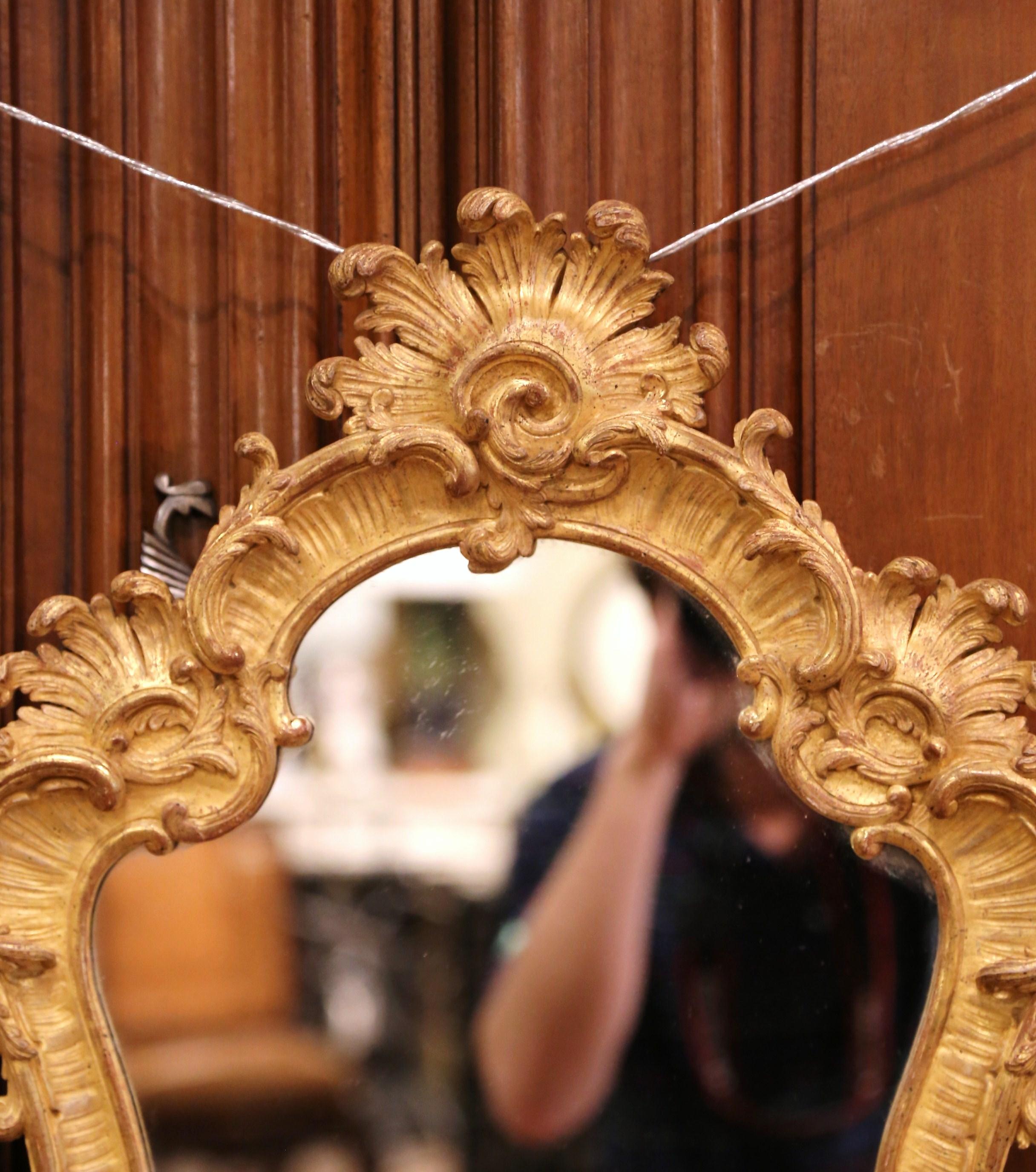 19th Century French Louis XV Carved Giltwood Wall Mirror 1