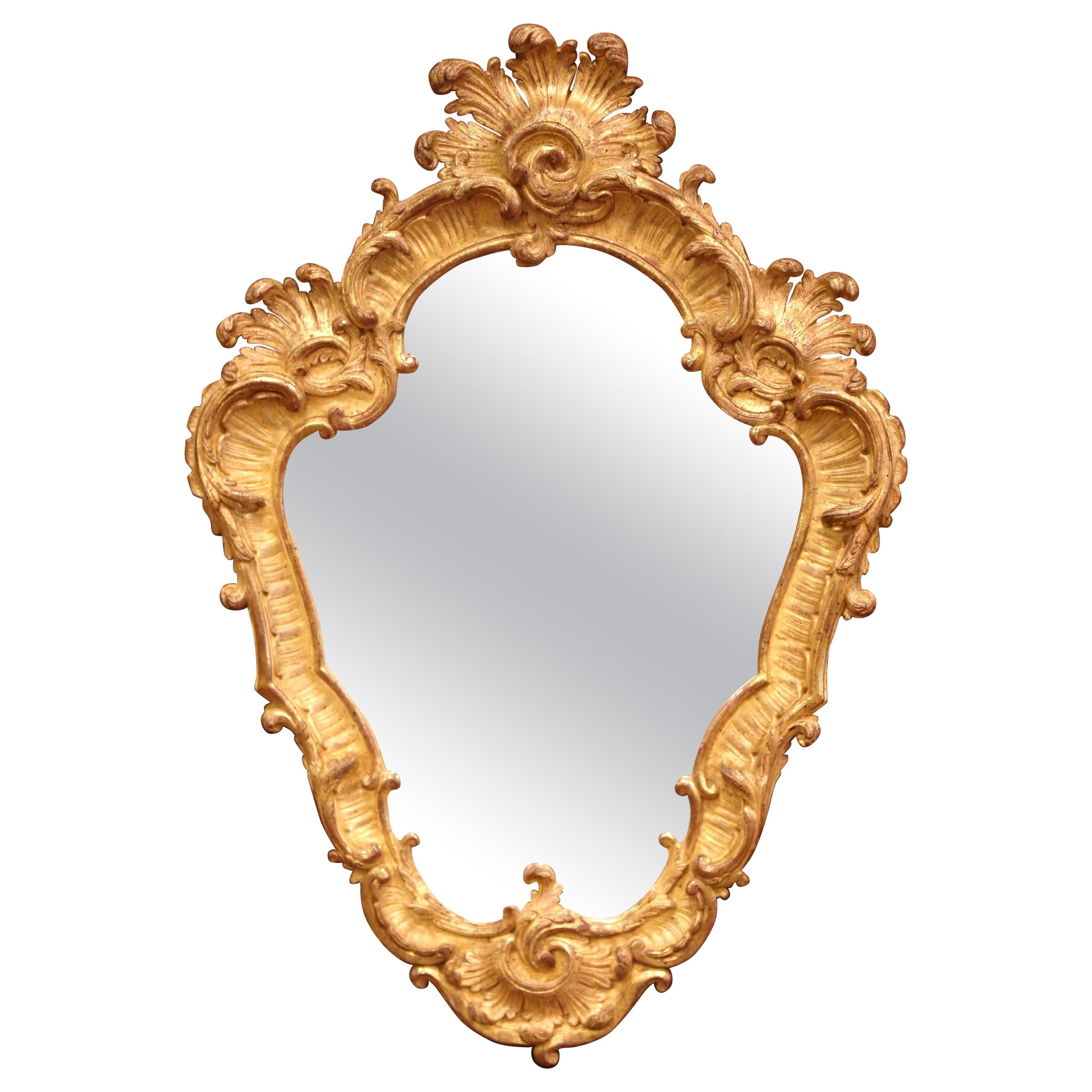 19th Century French Louis XV Carved Giltwood Wall Mirror