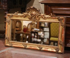19th Century French Louis XV Carved Giltwood Wall Mirror with Shell Cartouche