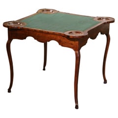 19th Century French Louis XV Carved Marquetry Mahogany and Felt Card Game Table