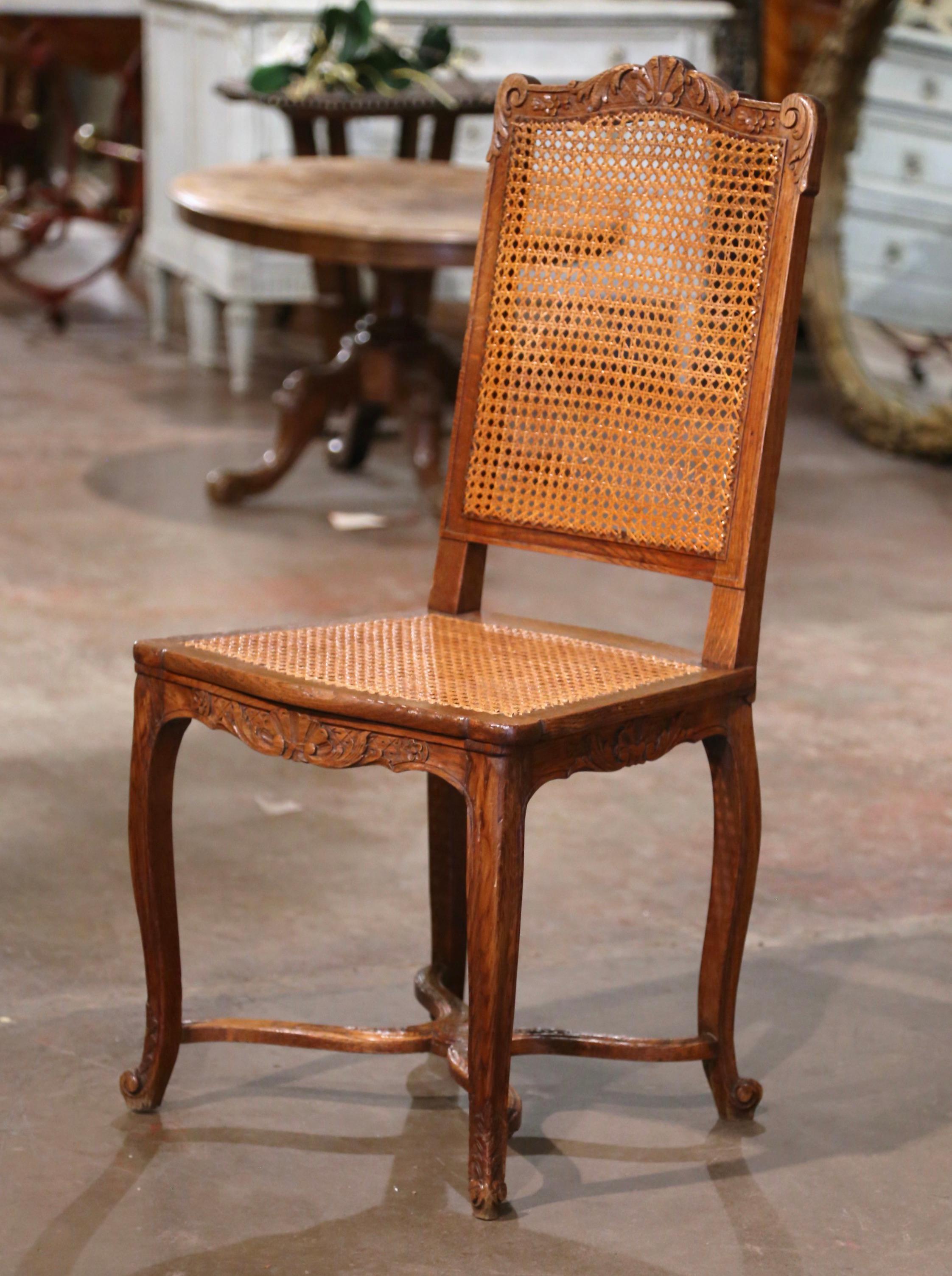 19th Century French Louis XV Carved Oak and Cane Side Chairs, Set of Six 8