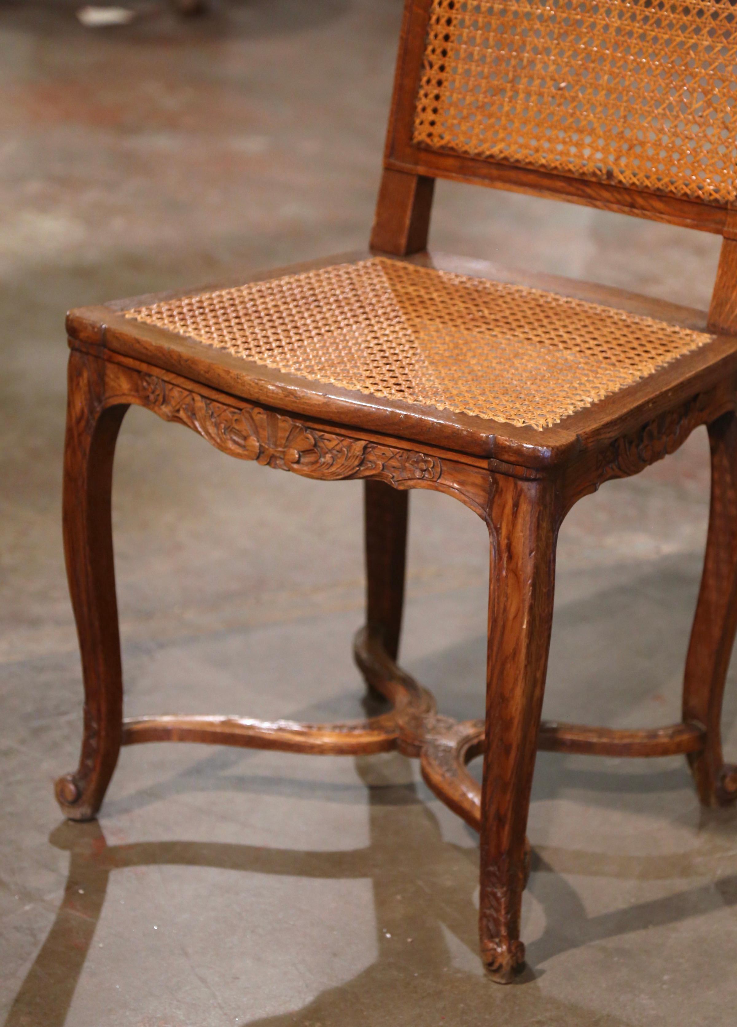 19th Century French Louis XV Carved Oak and Cane Side Chairs, Set of Six 10