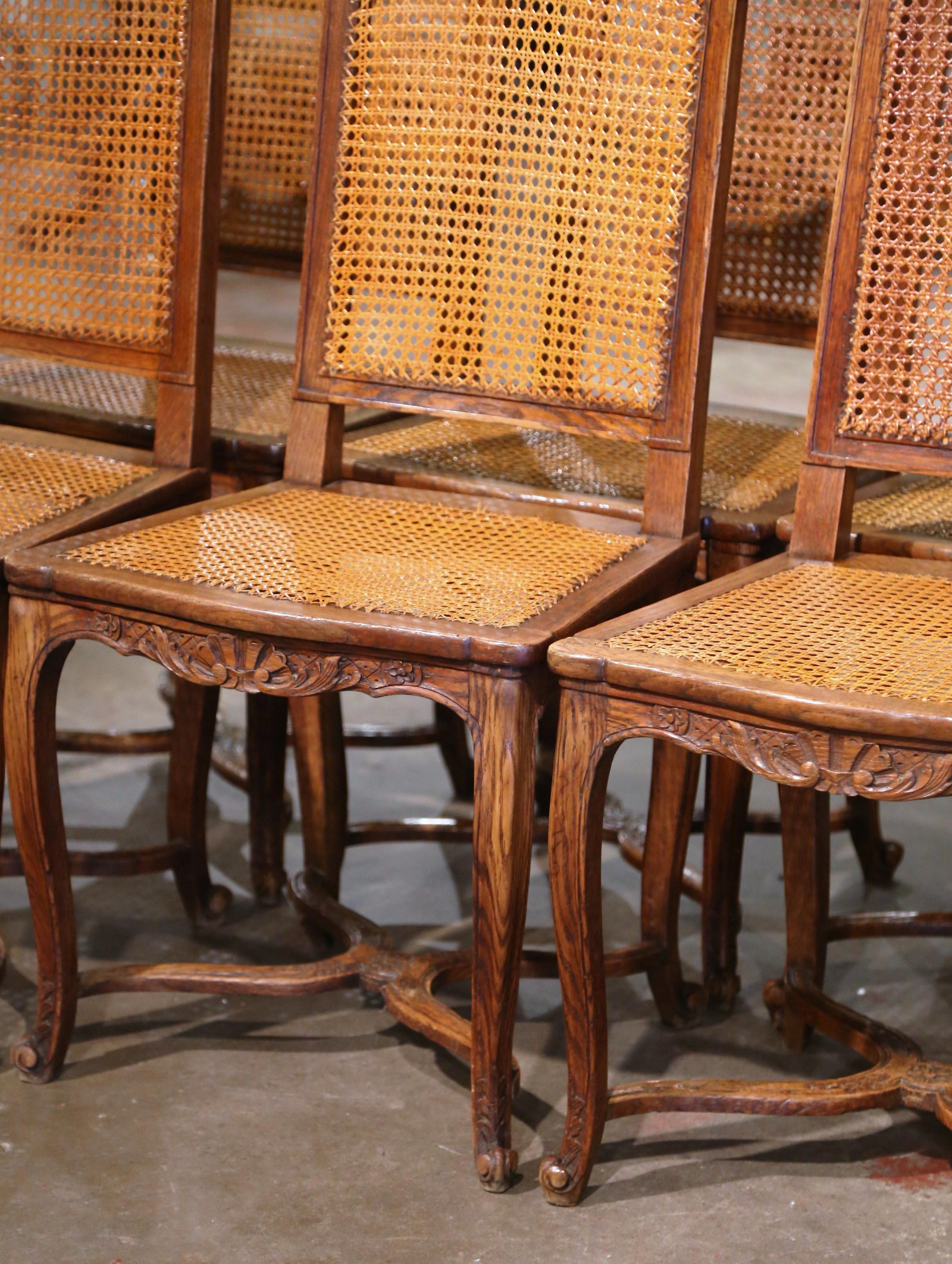 19th Century French Louis XV Carved Oak and Cane Side Chairs, Set of Six 2