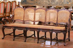 19th Century French Louis XV Carved Oak Five-Seat Caned Settee
