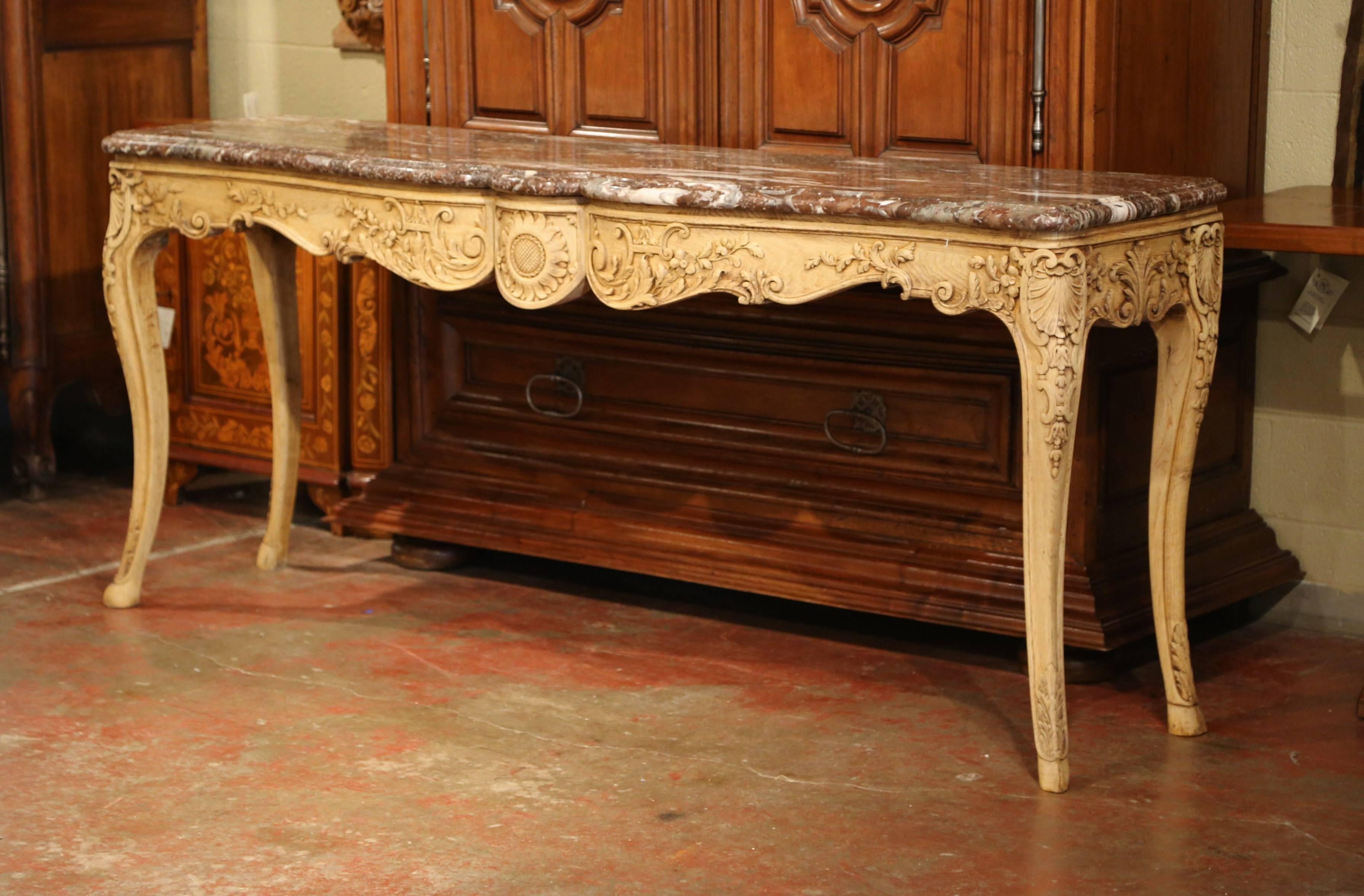 19th Century French Louis XV Carved Oak Serpentine Console Table with Marble Top 1