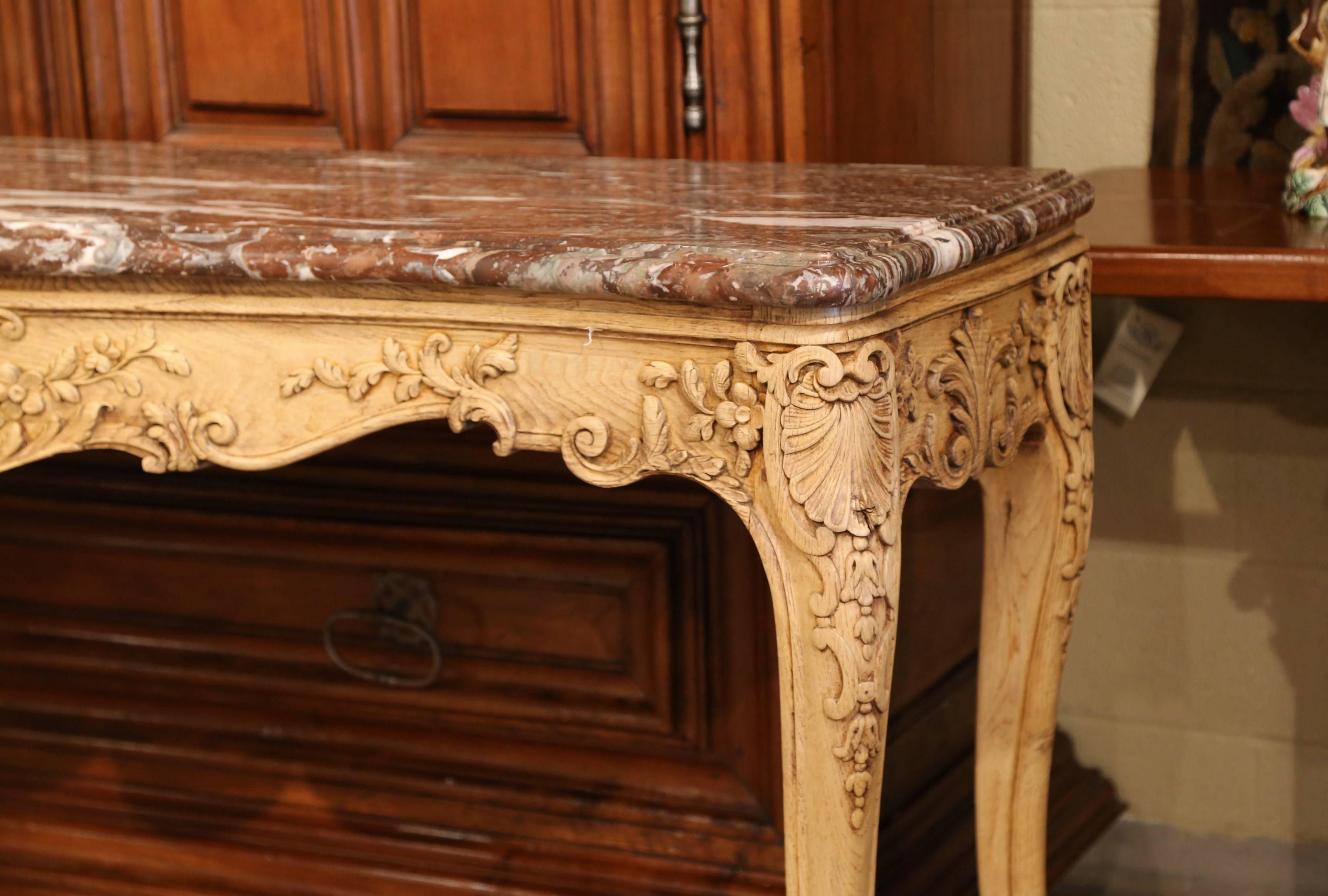 19th Century French Louis XV Carved Oak Serpentine Console Table with Marble Top 2