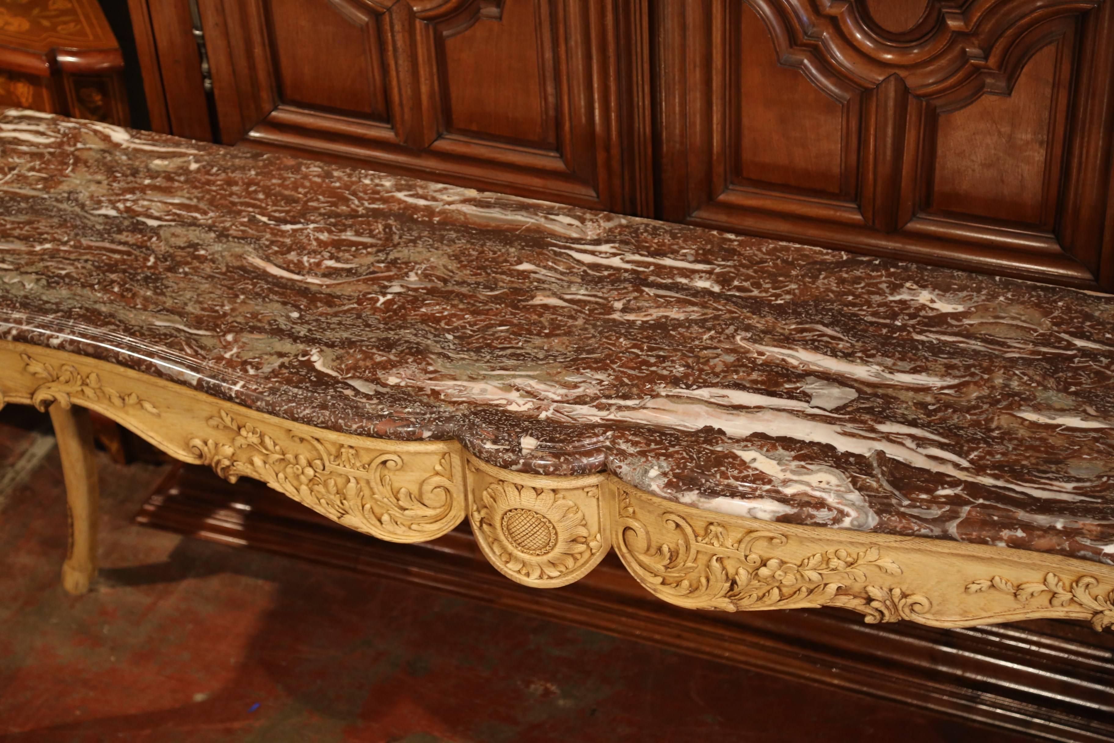 19th Century French Louis XV Carved Oak Serpentine Console Table with Marble Top 3