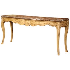19th Century French Louis XV Carved Oak Serpentine Console Table with Marble Top